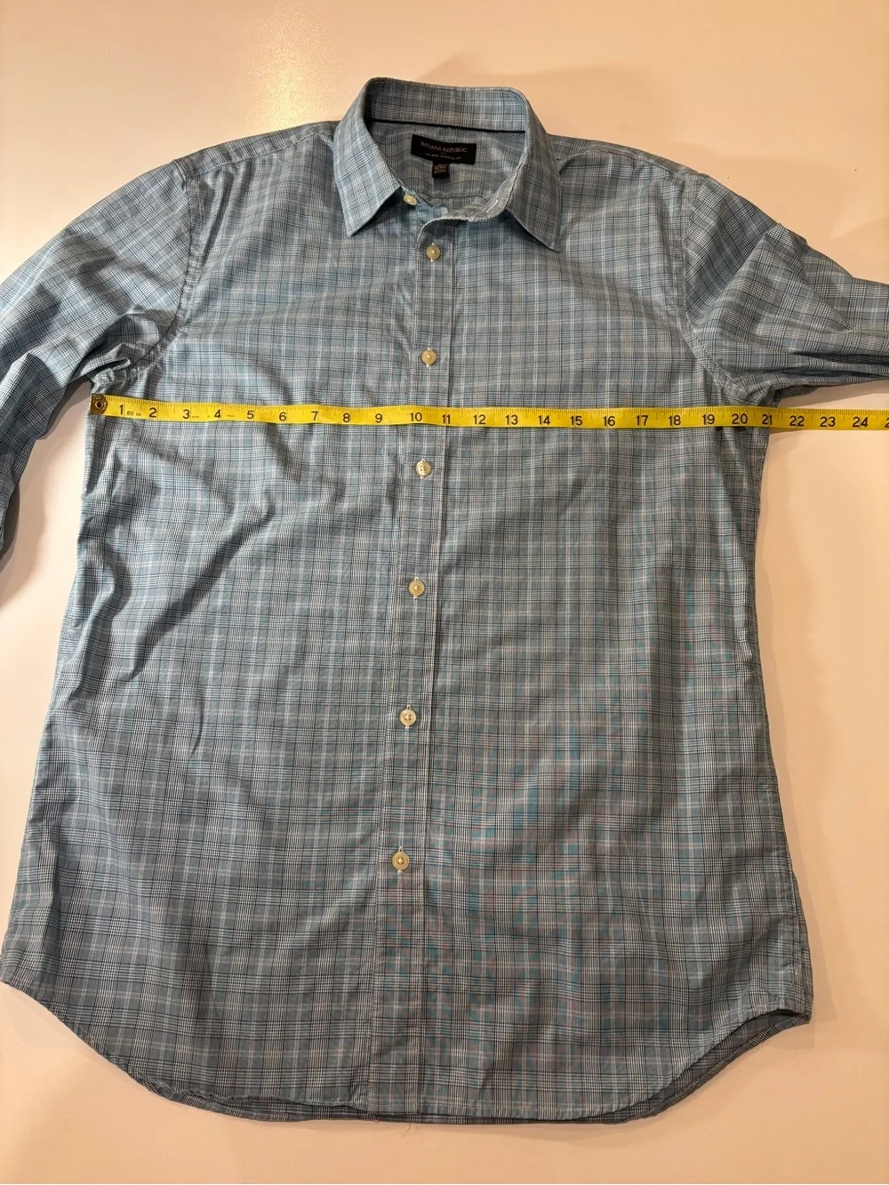 Banana Republic Teal Blue Plaid Buttondown Dress Shirt 15-15.5 Cotton Career